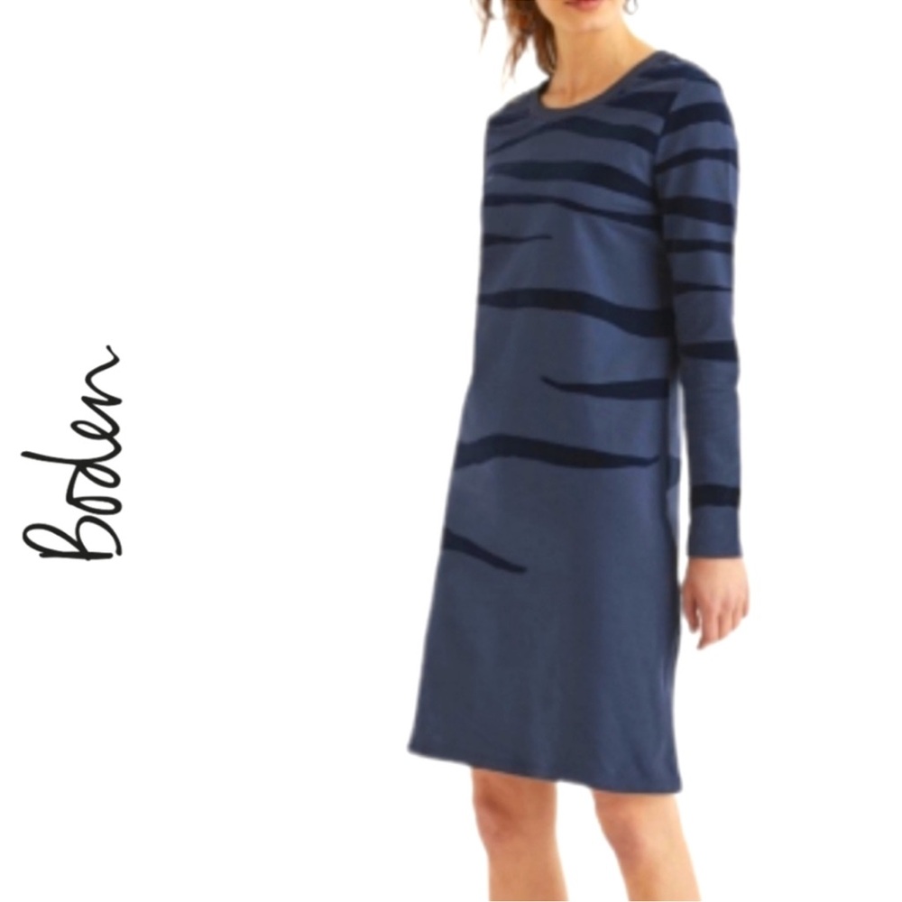 Boden Navy and Dark Navy Striped Long Sleeve Dress